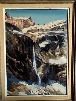 Old Painting Oil on Canvas Pyrenees Mountain The Cirque of Gavarnie 20th Century