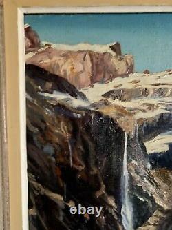 Old Painting Oil on Canvas Pyrenees Mountain The Cirque of Gavarnie 20th Century
