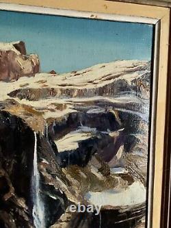 Old Painting Oil on Canvas Pyrenees Mountain The Cirque of Gavarnie 20th Century