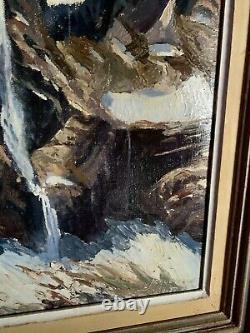 Old Painting Oil on Canvas Pyrenees Mountain The Cirque of Gavarnie 20th Century