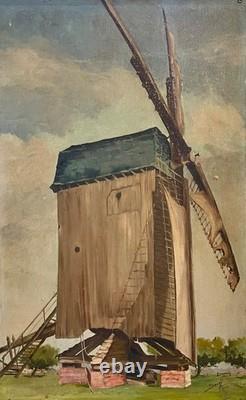 Old Painting Oil on Canvas Reims Mill 1942 signed Bern French Art WW2