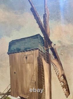 Old Painting Oil on Canvas Reims Mill 1942 signed Bern French Art WW2