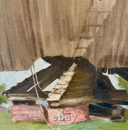 Old Painting Oil on Canvas Reims Mill 1942 signed Bern French Art WW2