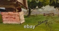 Old Painting Oil on Canvas Reims Mill 1942 signed Bern French Art WW2