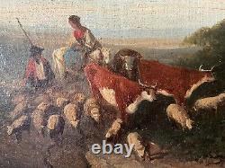 Old Painting Oil on Canvas, School of Barbizon The Shepherds