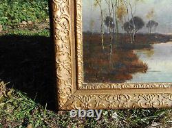 Old Painting Oil on Canvas School of Barbizon Wooden Gilded Frame 19th Century