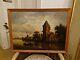 Old Painting, Oil On Canvas Signed Chateau, Mill, Fishermen