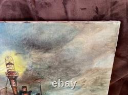 Old Painting Oil on Canvas UNKNOWN (early 20th century) fireboat Le Havre