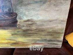 Old Painting Oil on Canvas UNKNOWN (early 20th century) fireboat Le Havre