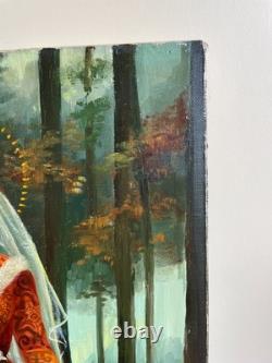 Old Painting Oil on Canvas Y. Desadeleer (Early 20th Century) Pious Saint Scene