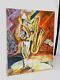 Old Painting Oil On Canvas On Rouxel Florent Clown Saxophone Good Condition