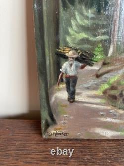 Old Painting Oil on Panel J. B Maurice VECKER (1899-1988) Peasants