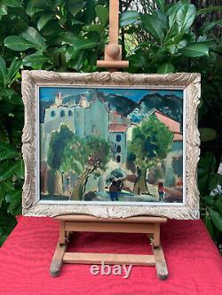 Old Painting Oil on Panel Provençal Village Jules Tristani, Signed, Frame