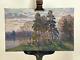 Old Painting Oil On Panel Russian School River Landscape L. 80 Cm Signed