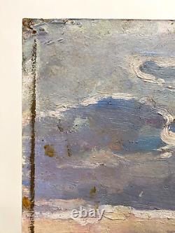 Old Painting Oil on Panel Russian School River Landscape L. 80 cm Signed