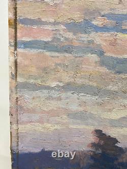 Old Painting Oil on Panel Russian School River Landscape L. 80 cm Signed