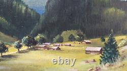 Old Painting Oil on Panel School of Barbizon Mountain Swiss Alps