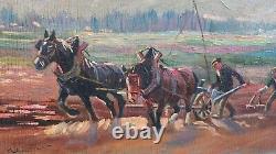 Old Painting Oil on Panel School of Barbizon Normandy Horse Lecourt