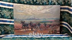 Old Painting Oil on Panel School of Barbizon Normandy Horse Lecourt
