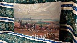 Old Painting Oil on Panel School of Barbizon Normandy Horse Lecourt