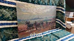 Old Painting Oil on Panel School of Barbizon Normandy Horse Lecourt
