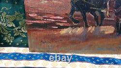 Old Painting Oil on Panel School of Barbizon Normandy Horse Lecourt