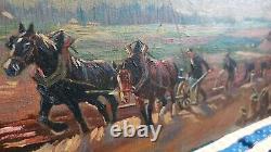 Old Painting Oil on Panel School of Barbizon Normandy Horse Lecourt