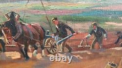 Old Painting Oil on Panel School of Barbizon Normandy Horse Lecourt