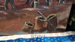 Old Painting Oil on Panel School of Barbizon Normandy Horse Lecourt