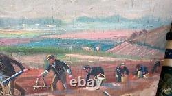 Old Painting Oil on Panel School of Barbizon Normandy Horse Lecourt