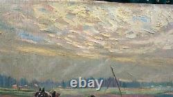 Old Painting Oil on Panel School of Barbizon Normandy Horse Lecourt