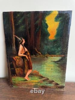 Old Painting Oil on Panel TABURIAUX 1948 (early 20th century) Indian