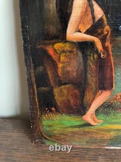 Old Painting Oil on Panel TABURIAUX 1948 (early 20th century) Indian