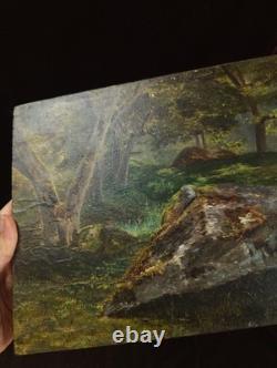 Old Painting Oil on Wood HSP French School of Barbizon Forest 19th Century