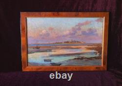 Old Painting Oil on Wood Seascape Seaside Brittany Normandy DLG 19th Century