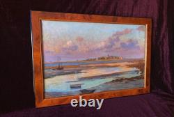 Old Painting Oil on Wood Seascape Seaside Brittany Normandy DLG 19th Century