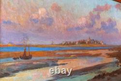 Old Painting Oil on Wood Seascape Seaside Brittany Normandy DLG 19th Century
