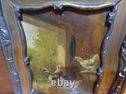 Old Painting, Oil on Wood Table Signed (Altman) Roosters. Ref 8573