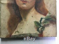 Old Painting On Canvas To Restore Portrait Of Woman Symbolist 1900