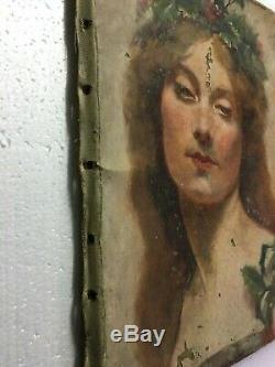 Old Painting On Canvas To Restore Portrait Of Woman Symbolist 1900