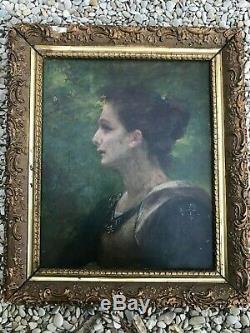 Old Painting On Panel Henri Pinta (1856-1944) Symbolist Woman