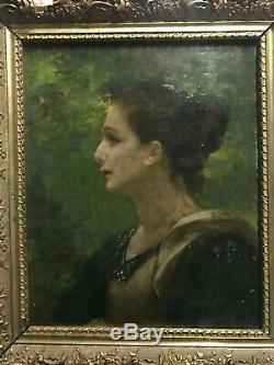 Old Painting On Panel Henri Pinta (1856-1944) Symbolist Woman