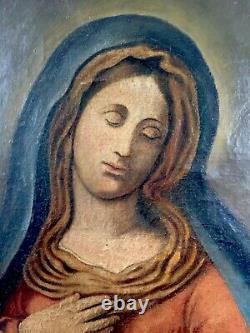 Old Painting Painting Oil On Canvas Hst Madonna Signed Baroque Monogram 17th