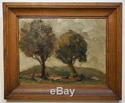 Old Painting Painting, Oil On Cardboard Landscape, Signature To Identify