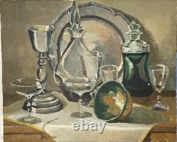 Old Painting Pair of Still Life Oil on Canvas Signed Bretagne 1 Damaged