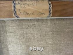 Old Painting Pair of Still Life Oil on Canvas Signed Bretagne 1 Damaged