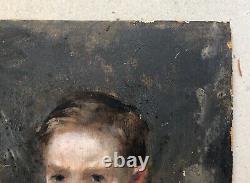Old Painting, Portrait Of Young Boy, Oil On Cardboard, Painting, Early 20th Century