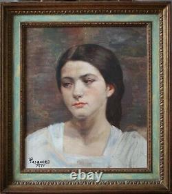 Old Painting, Portrait, Young Woman, 1911, Oil On Canvas, Signed To Identify