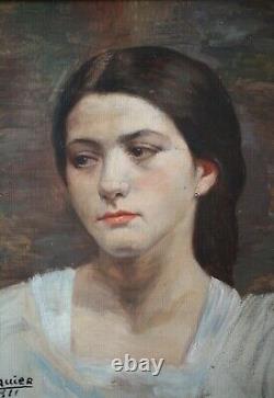 Old Painting, Portrait, Young Woman, 1911, Oil On Canvas, Signed To Identify