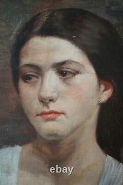 Old Painting, Portrait, Young Woman, 1911, Oil On Canvas, Signed To Identify